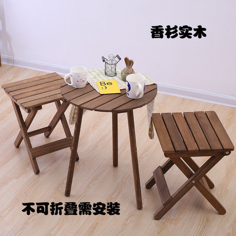 阳台桌椅小户型家用现代简约实木餐桌三件套组合方圆桌休闲小茶几