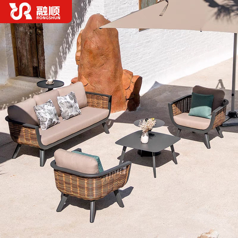 户外别墅花园沙发露台庭院藤椅三件套休闲酒店民宿客厅藤编沙发椅