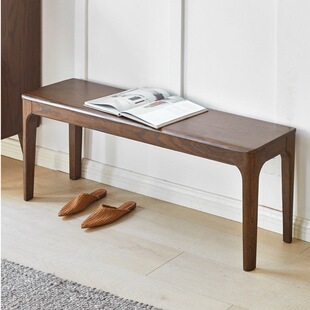 胡桃色全实木长条凳北欧家用卧室床尾凳现代简约橡木餐厅吃饭凳子