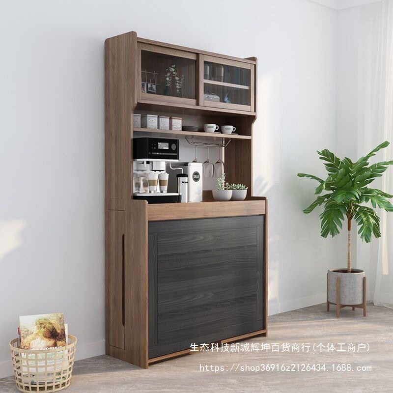 多功能折叠餐边柜餐桌一体组合小户型家用收纳隐藏酒柜实木靠墙