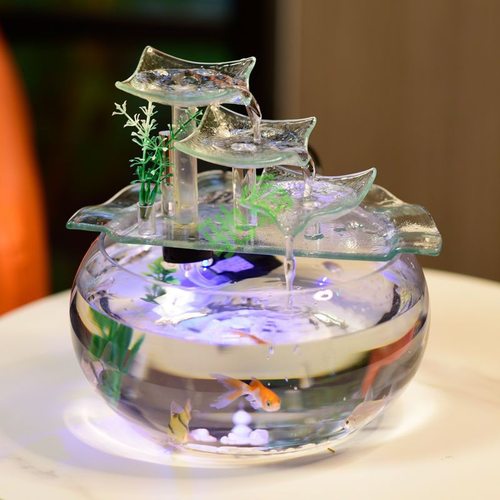 yut金鱼缸客厅小型桌面迷你懒人玻璃生态自循环流水家用圆形小鱼