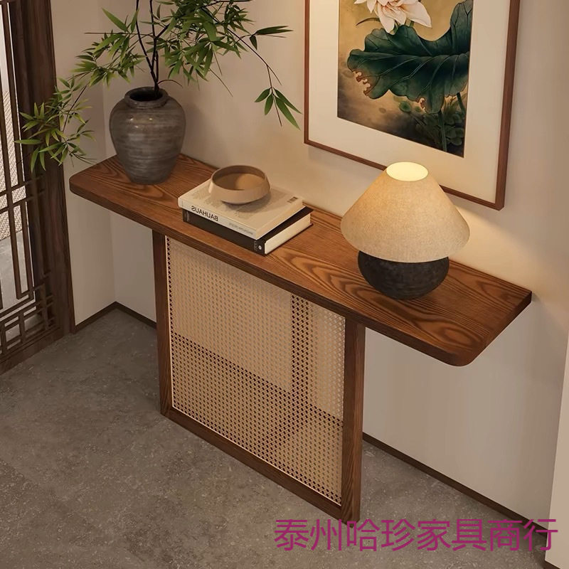 中古风实木原木玄关长条案