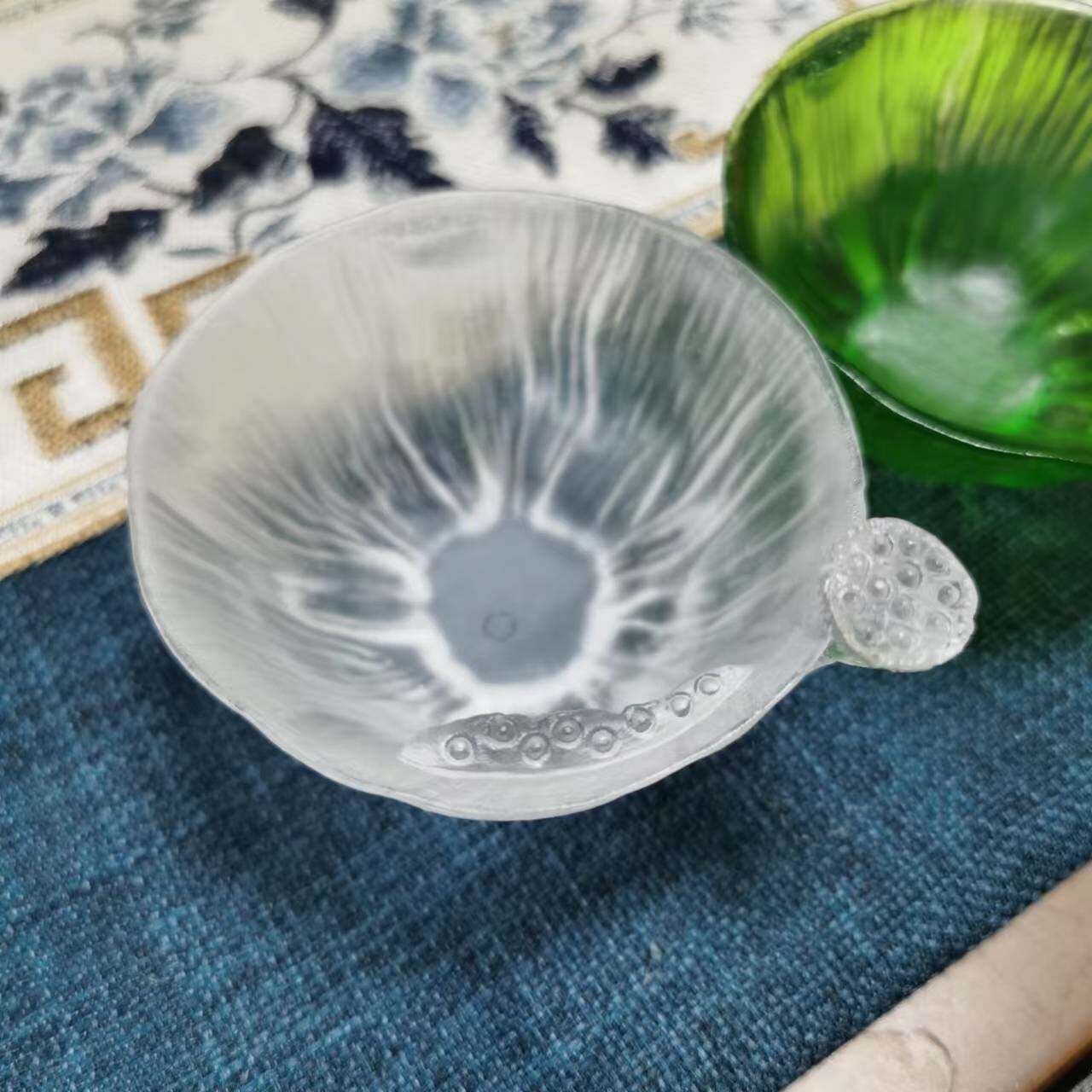琉璃 莲蓬杯 品茗杯主人杯荷花荷叶清荷杯紫粉水晶矿物茶道茶厂家