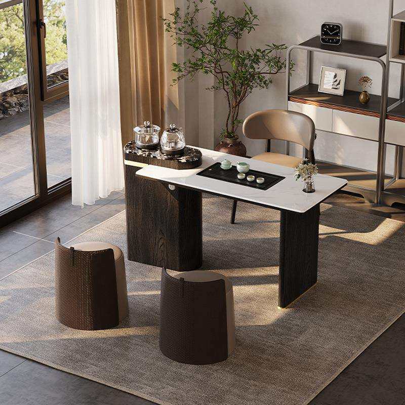 意式轻奢阳台岩板茶台茶桌椅组合办公室茶桌一体嵌入式小型泡茶台