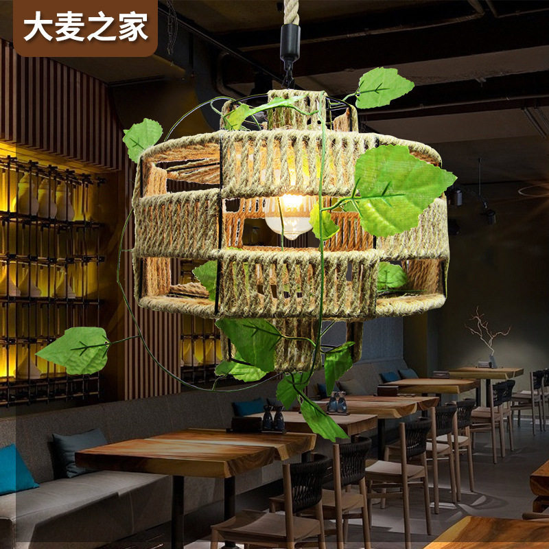 田园麻绳灯酒吧吊灯创意铁艺餐厅咖啡厅个性装饰麻绳吊灯