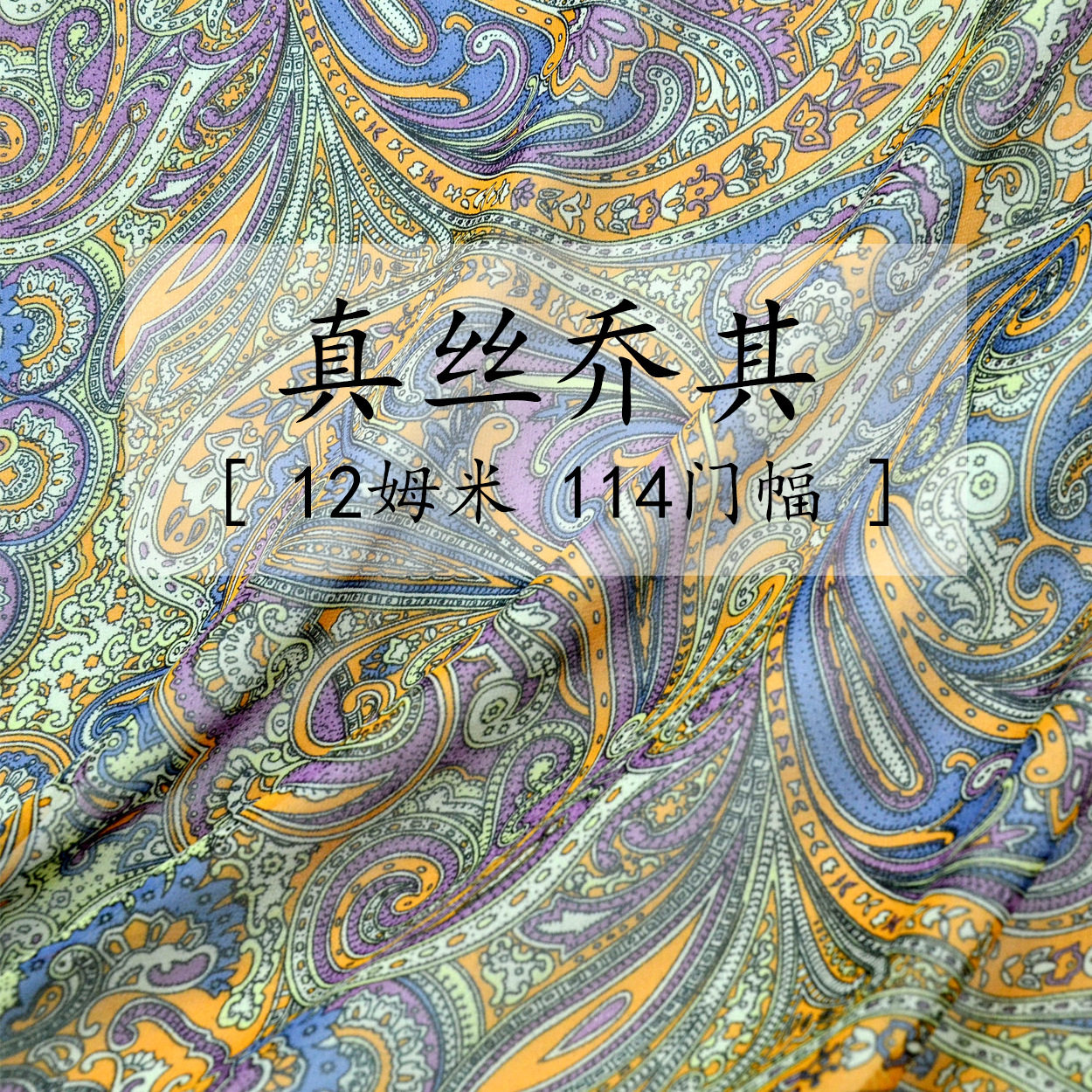 12姆米114门幅真丝乔其 佩斯利印花 轻透真丝薄纱多色 工厂现货