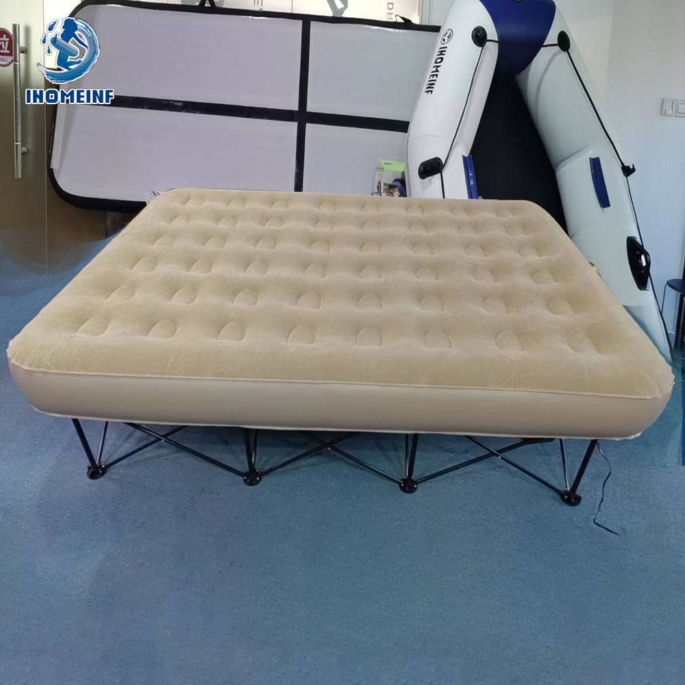 IHOMEINF工厂批发豪华充气床垫inflateble bed带框架铁支架折叠床