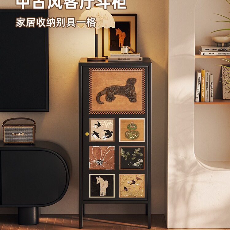 中古风客厅斗柜靠墙窄柜卧室床头置物柜玄关收纳柜沙发侧边储物柜图片