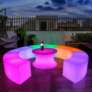 LED发光桌椅户外酒吧露天茶几休闲凳子KTV创意家具桌几座椅新中式