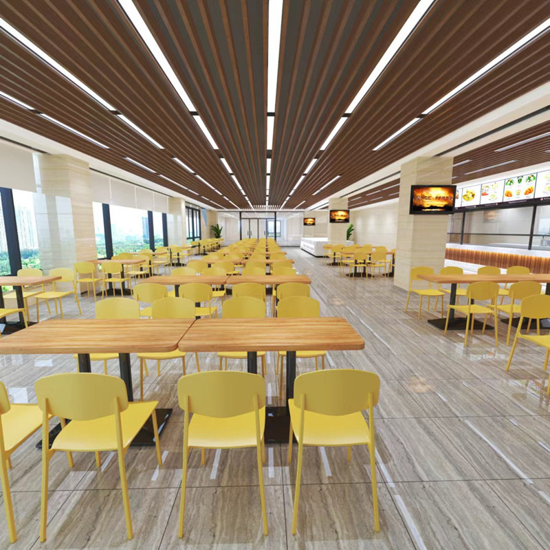 食堂商用岩板连体餐桌椅4/6人