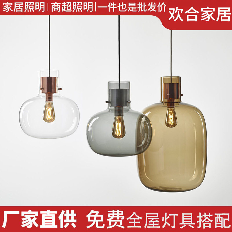 现代简约客厅背景创意吊灯吧台北欧设计师酒店民宿酒吧玻璃瓶吊灯