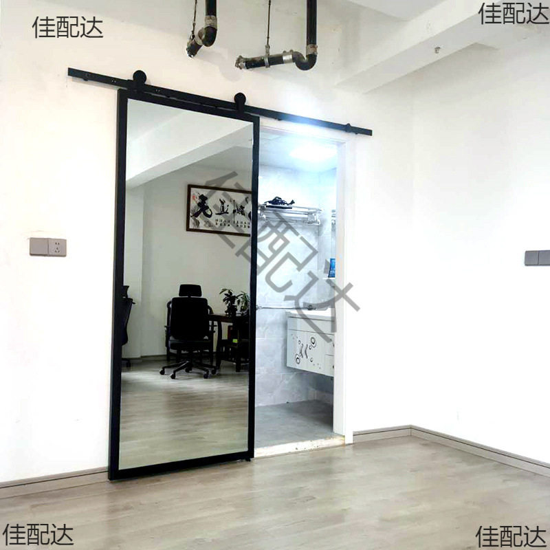 铁艺卫生间门推拉门镜子谷仓门带轨道吊滑门吊装木门厨房单图片