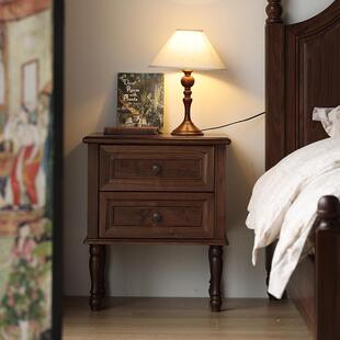 北美黑胡桃木实木床头柜美式床边柜复古收纳储物柜中古卧室家具