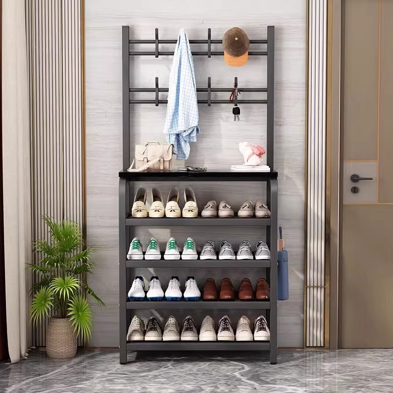 家用鞋架衣帽架一体门口简易挂衣架多层收纳鞋柜卧室客厅收纳架子