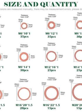 Copper Washers, 320Pcs 12 Sizes, Copper Metric Sealing Washe