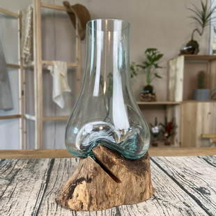 树根木头玻璃花瓶 异形创意水培 茶室 装饰插花器皿 中式禅意摆件