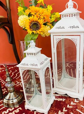 极速美式落地烛台铁艺风灯马灯镂空玻璃灯笼复古摆件婚庆道具路引