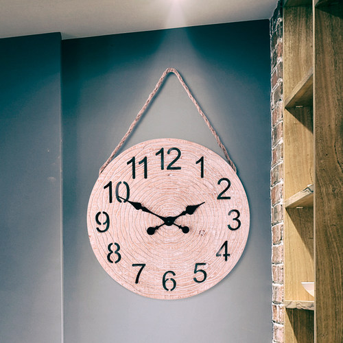 极速复古木头纹客厅酒吧欧式壁挂钟静音美式咖啡厅装饰大气怀旧圆