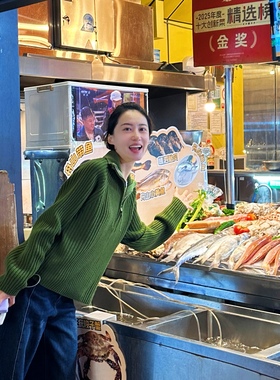 【花花推荐】轻奢女士半拉链高领套头针织羊毛衫1791-354-9759