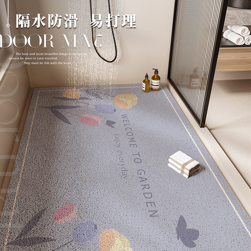 浴室丝圈防滑地垫花朵卫生间淋浴洗澡防摔专用脚垫加厚镂空隔水垫