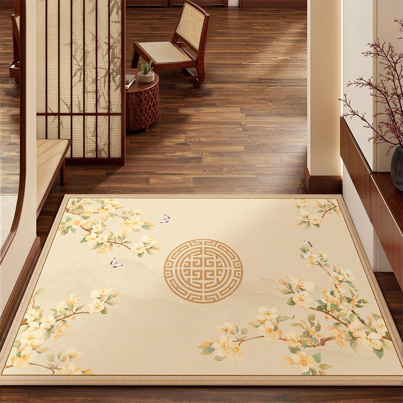 新中式入户门地垫彷亚麻编织玄关客厅地毯门垫进门大门口防滑脚垫