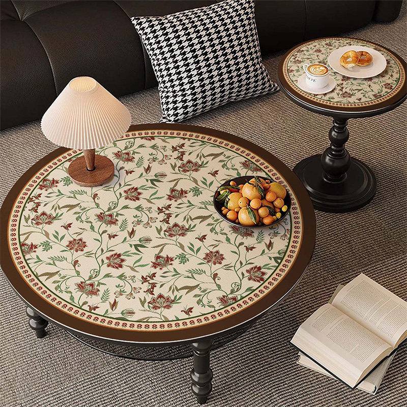 小茶几圆桌垫桌布美式高级感轻奢氛围感圆形桌垫皮革免洗防水防油,居家布艺,桌布,淘宝优惠券,粉丝福利购,淘宝优惠卷