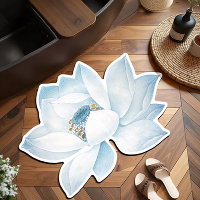 新中式荷花浴室地垫莲花矽藻泥吸水速干 干地毯化妆室门口防滑脚