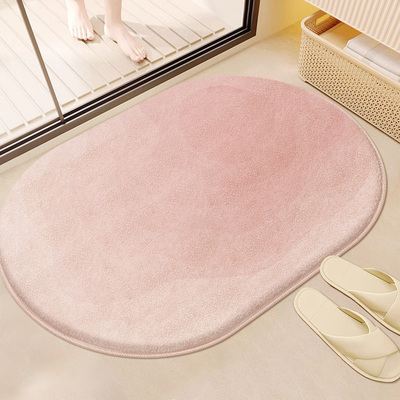 奶油风椭圆形浴室地垫卫生间仿羊绒脚垫吸水卫浴厕所门口防滑地毯