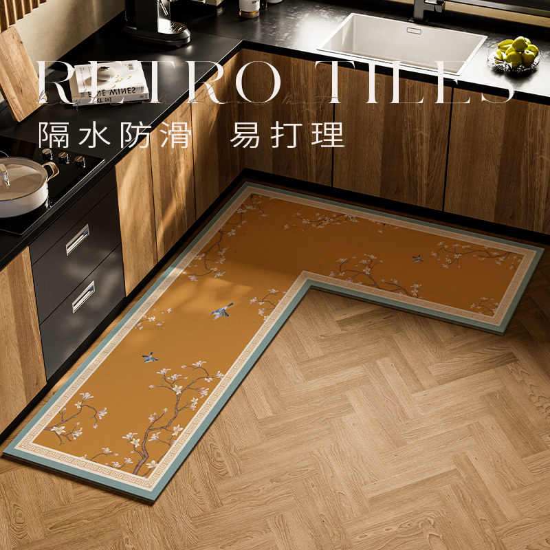 新中式厨房专用地垫L形整块吸水防油脚垫防滑耐脏可擦地毯满铺垫,居家布艺,厨房地垫,淘宝优惠券,粉丝福利购,淘宝优惠卷