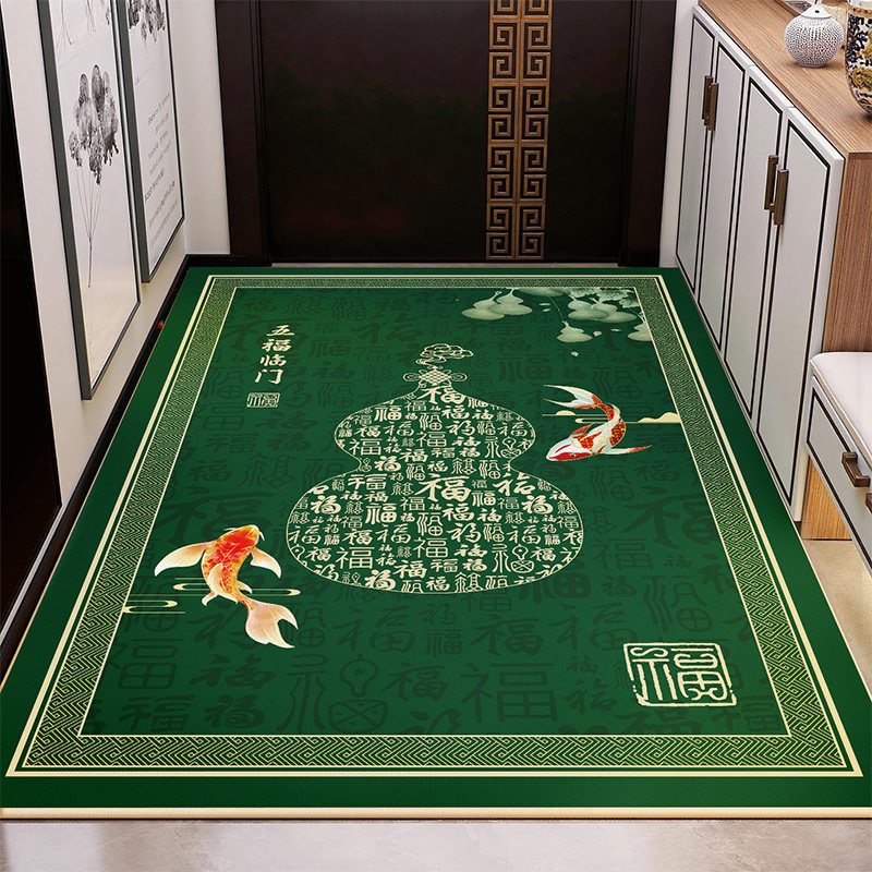 中式入户门地垫办公室招财进宝风水地毯绿色福字蹭脚垫可裁剪家用,居家布艺,入户地垫,淘宝优惠券,粉丝福利购,淘宝优惠卷