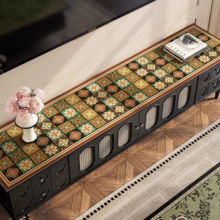 美拉德复古餐边柜桌垫电视柜皮革桌布防水防油梳妆台书桌垫高级感