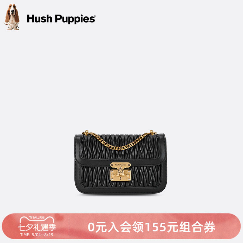 暇步士女包2026新款轻奢羊皮褶皱翻盖豆腐包单肩包斜挎小方包女