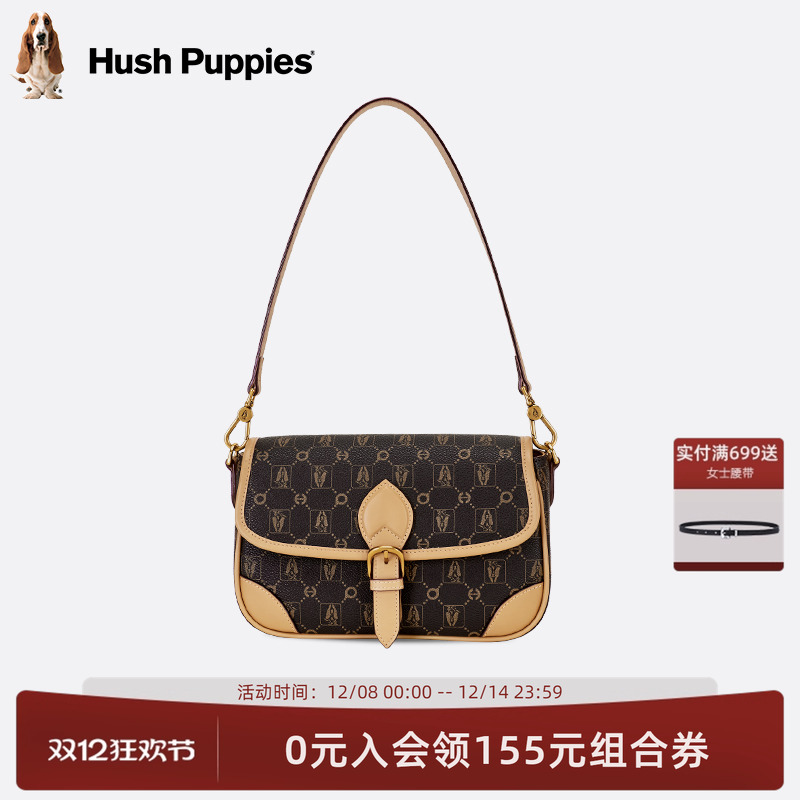 暇步士女包新款复古单肩包经典法棍包腋下包老花小方包斜挎包女