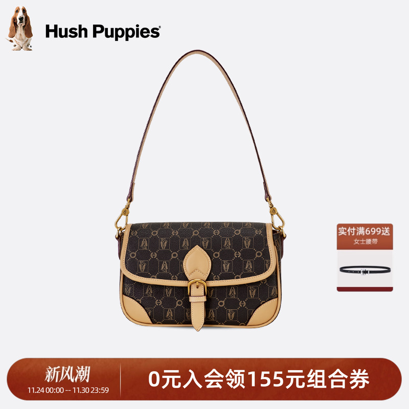 暇步士女包新款复古单肩包经典法棍包腋下包老花小方包斜挎包女