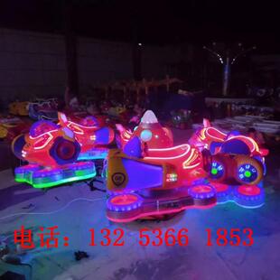 新款通体发光电动飞艇儿童游乐转转车六座可移动动物转车飞机玩具