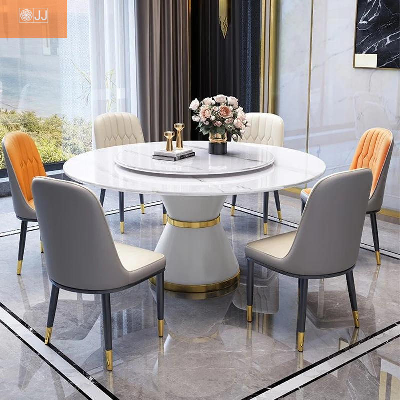 意式岩板圆桌组合现代简约小户型轻奢岩板家用圆形电磁炉餐桌