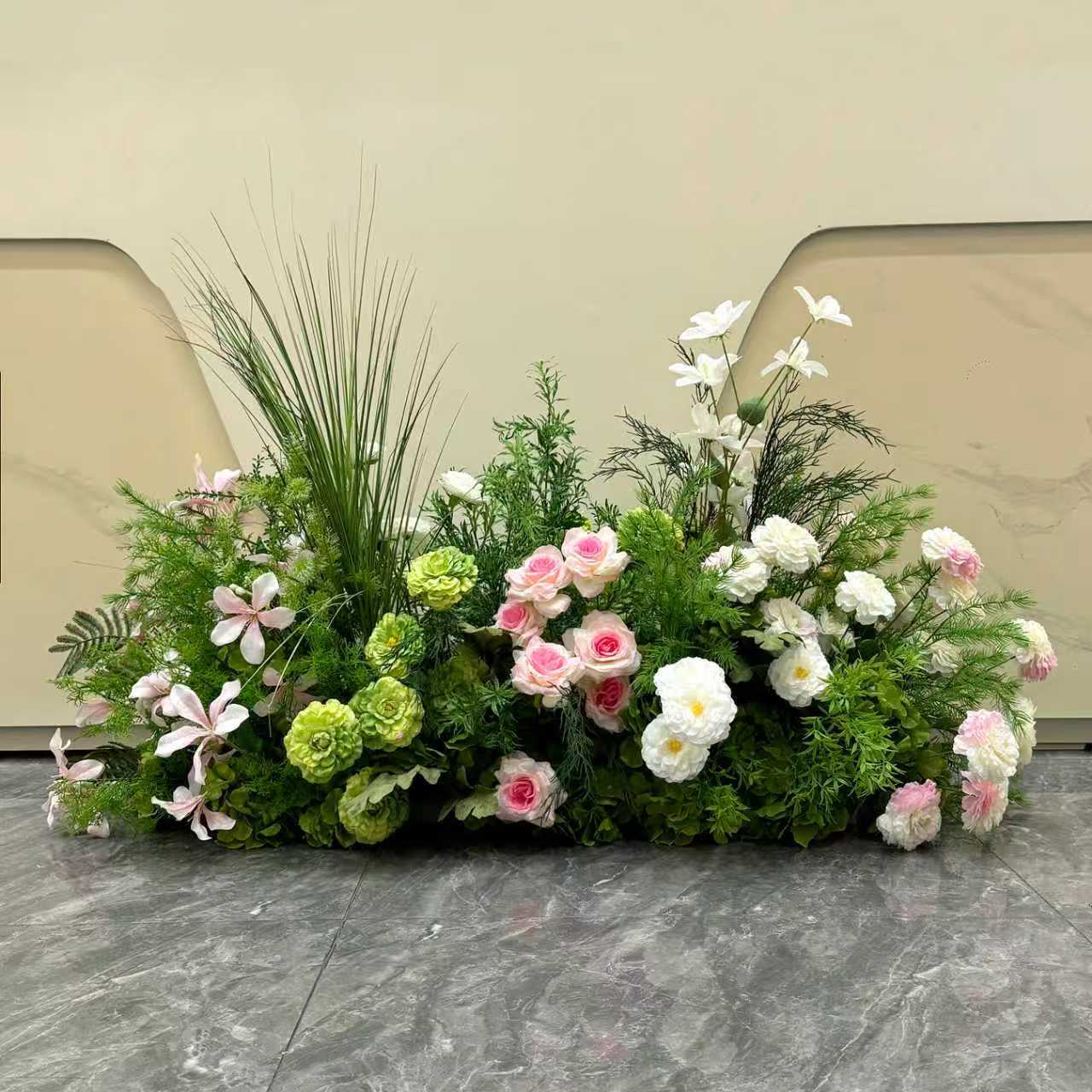 批发跨境外贸仿真地排花桌花排婚庆婚礼生日派对酒店装饰仿真花排