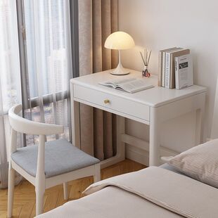 2026北欧学习书桌实木白色小户型梳妆台长60/70CM现代简约办公电