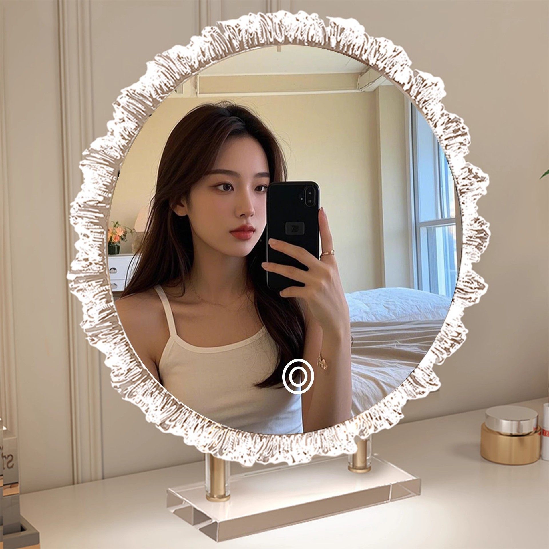 化妆镜带灯led异形台式桌面梳妆台镜子旋转梳妆镜智能触控美妆镜