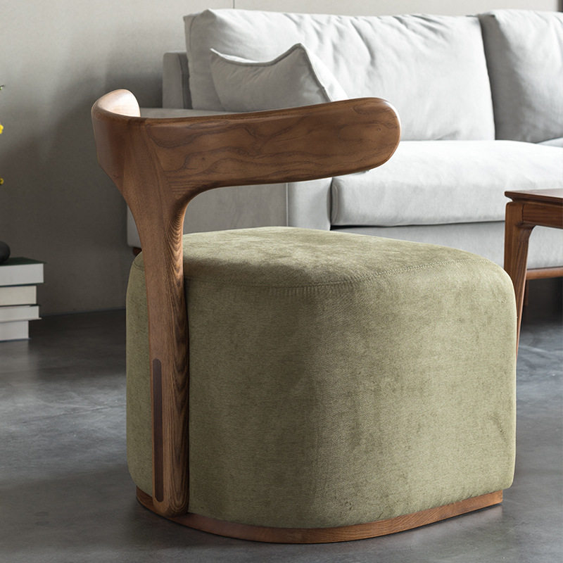 中式白蜡木休闲椅北欧客厅单人沙发椅卧室棉麻单椅简约轻奢餐椅