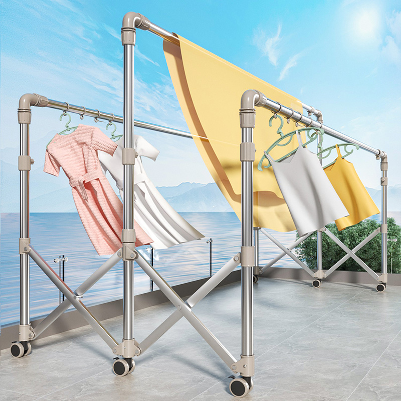 晾衣架落地折叠室内不锈钢室外凉伸缩杆式阳台卧室家用晒被子神器