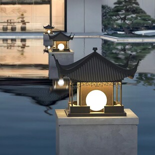 门柱太阳能庭院柱头灯接电款新中式柱子户外防水别墅大门柱灯