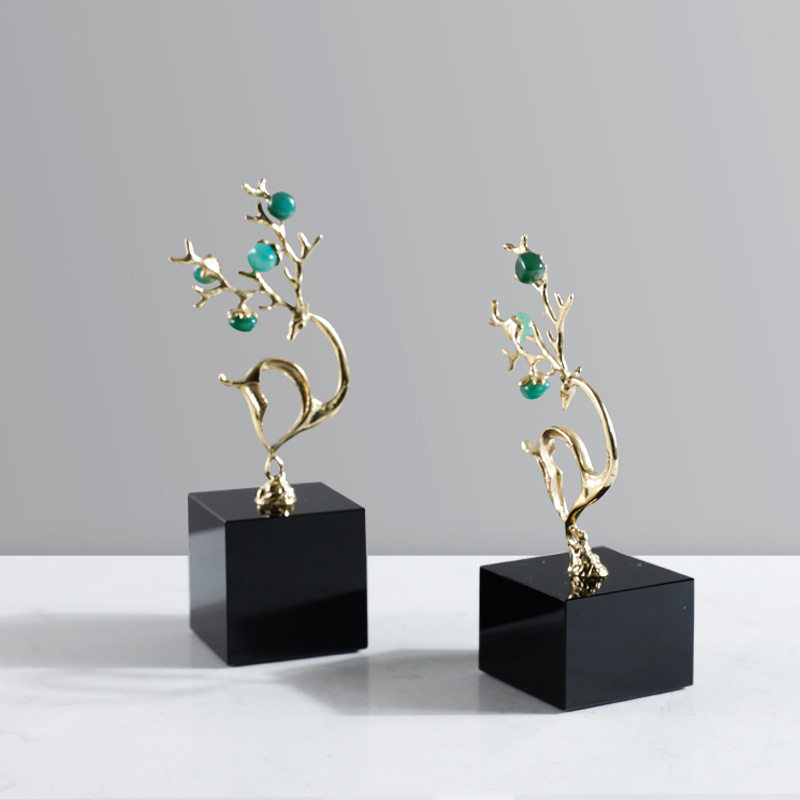 现代创意轻奢黑色水晶底座梅花鹿摆件办公室高档书房客厅饰品摆设