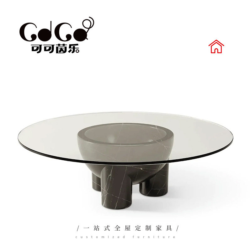 现代简约钢化玻璃茶几异形大理石底座个性破坏风格设计师客厅茶桌