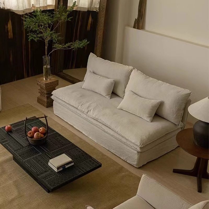 北欧诧寂风亚麻布艺沙发日式中古奶油风棉麻小户型客厅可拆洗沙发