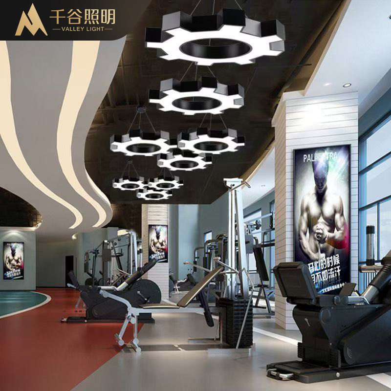 LED六边形办公灯异形超市吊灯健身房造型灯工业风网咖台球室灯具