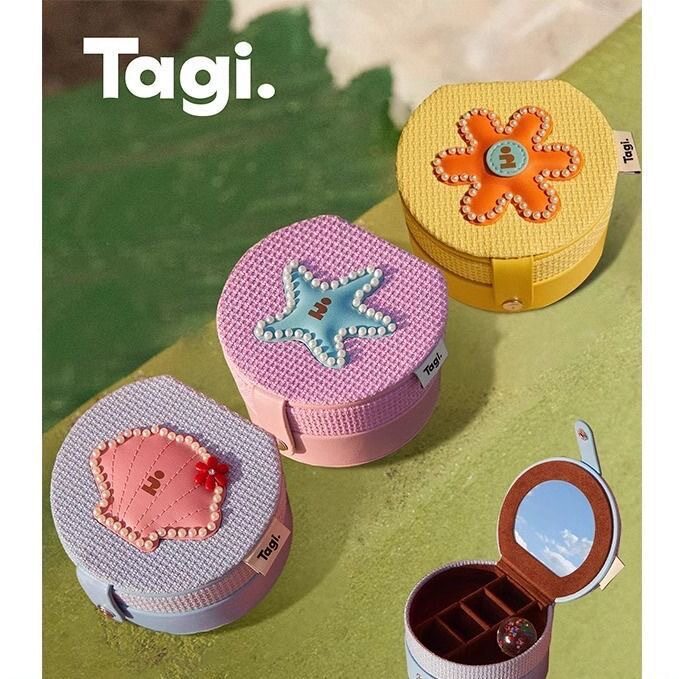 Tagi.钉珠想象星星小花贝壳鼓鼓珍珠双层圆圆首饰盒收纳盒
