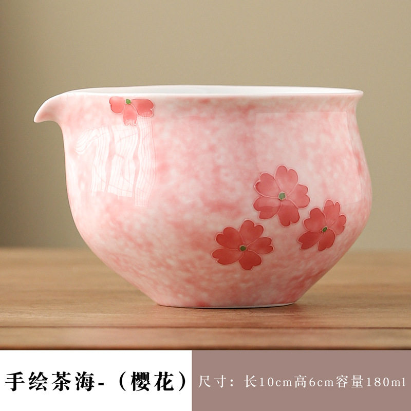 粉引手绘鱼戏汝窑公道杯茶海分茶器开片可养茶漏套组匀杯家用茶具