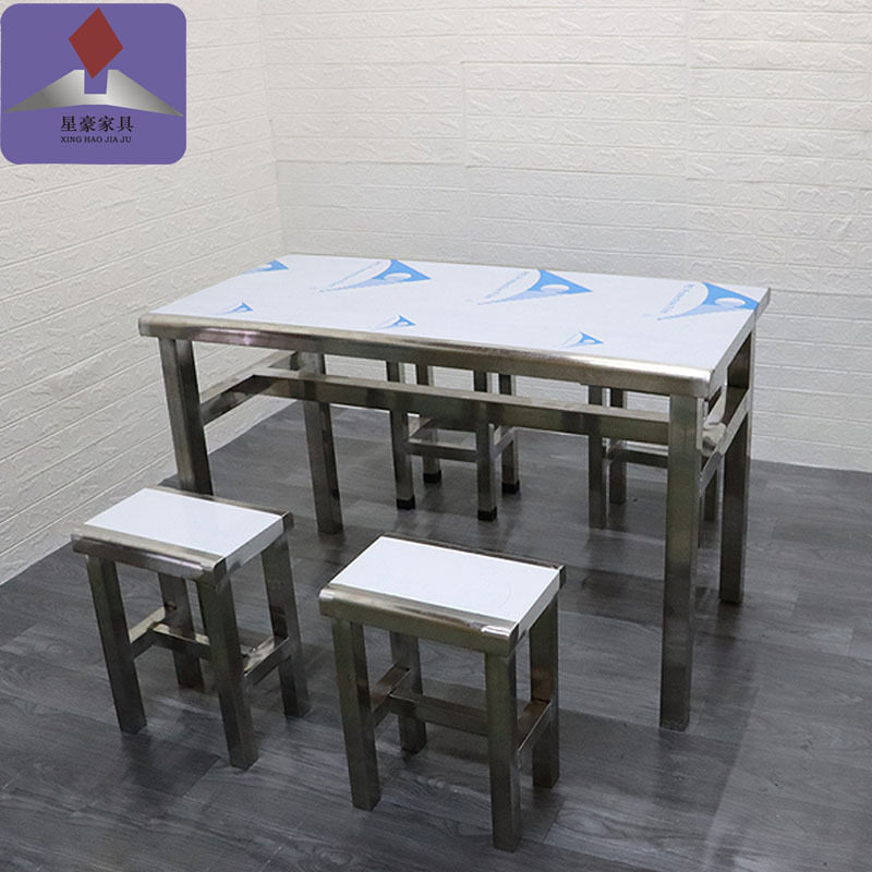 学校工厂饭堂厨房操作台打包台烧烤桌一桌四椅不锈钢餐桌食堂专用