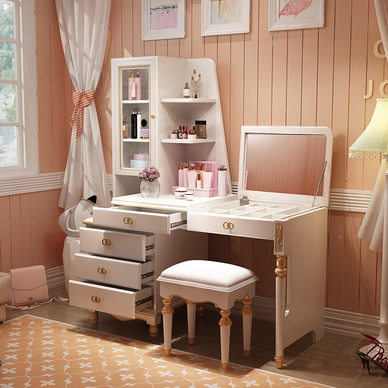欧式梳妆台收纳柜一体书桌化妆桌女生主卧室现代简约轻奢化妆台